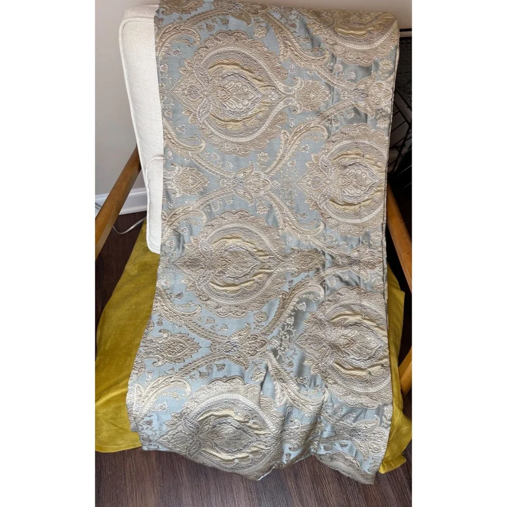 Rose Tree Norwich Medallion Set 5 Blue Gold Damask Paisley Lined Valances Luxury